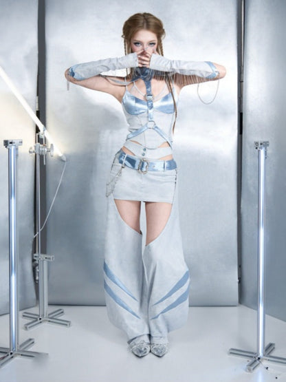 Y2K Functional Style Cyber Blue Chain Strap Shoulder Accessory【s0000017599】
