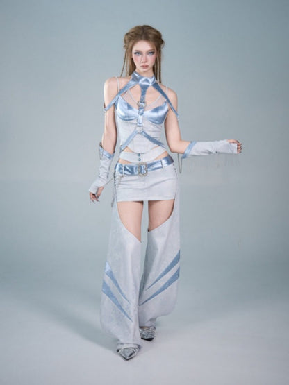 Y2K Functional Style Cyber Blue Chain Strap Shoulder Accessory【s0000017599】