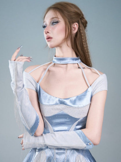 Y2K Functional Style Cyber Blue Chain Strap Shoulder Accessory【s0000017599】
