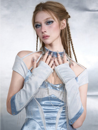 Y2K Functional Style Cyber Blue Chain Strap Shoulder Accessory【s0000017599】