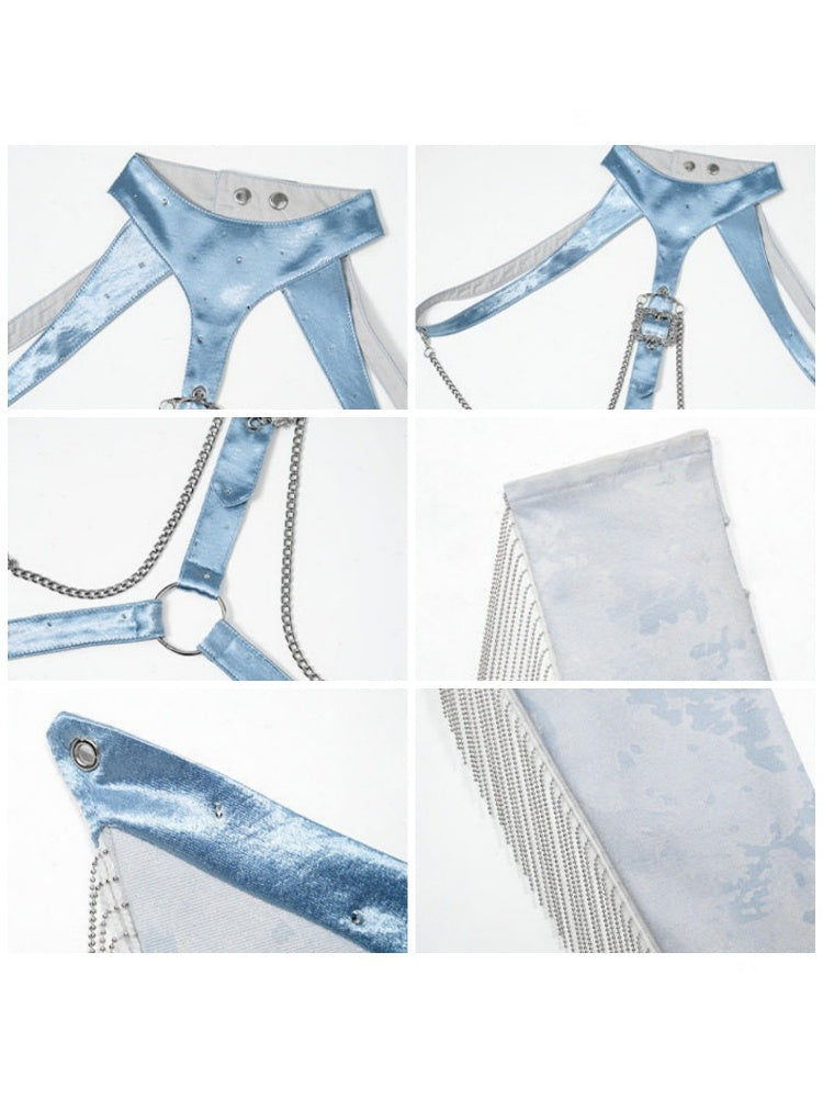 Y2K Functional Style Cyber Blue Chain Strap Shoulder Accessory【s0000017599】