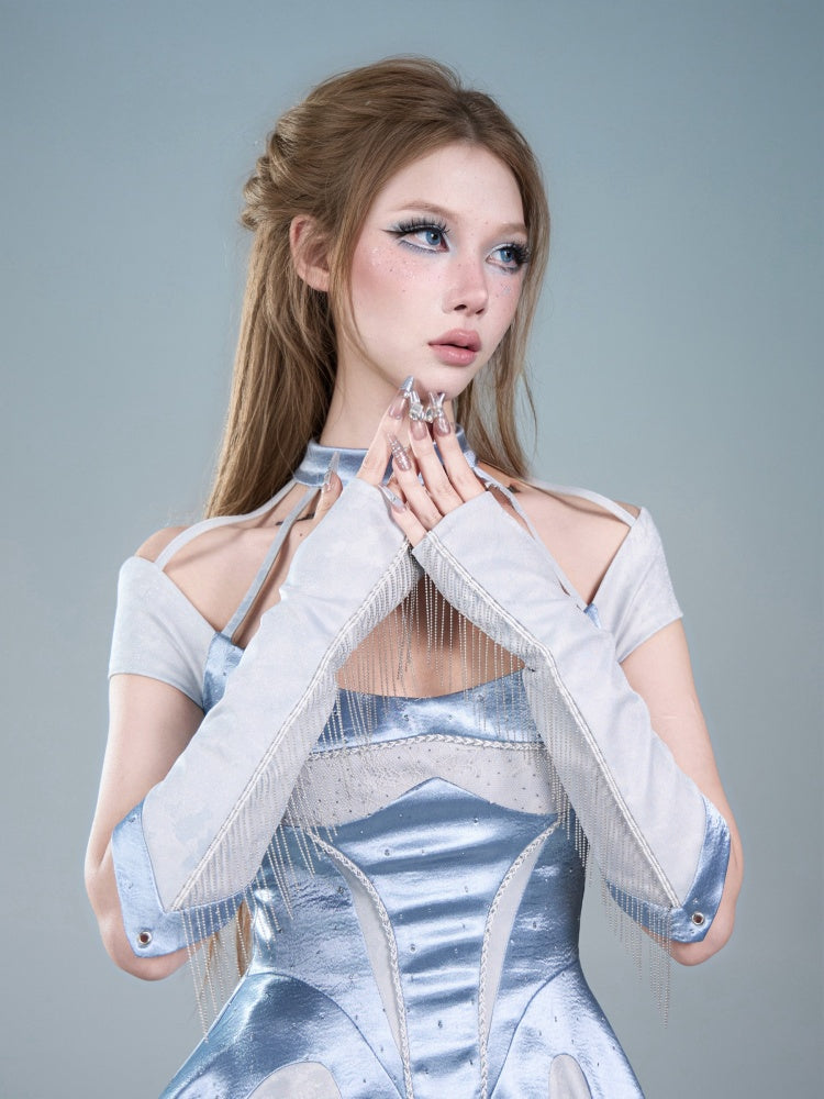Y2K Functional Style Cyber Blue Chain Strap Shoulder Accessory【s0000017599】