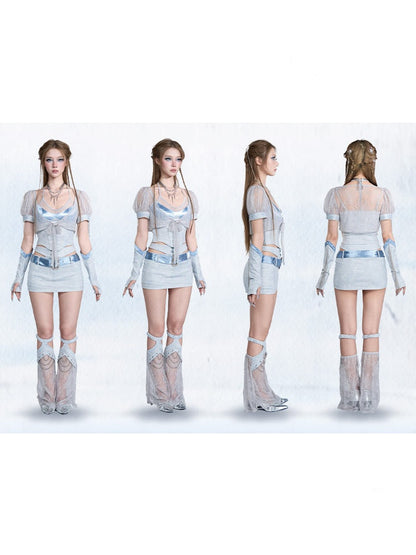 Y2K Lace Mesh Thin Puff Sleeve Tie Cardigan Short Tops【s0000017601】