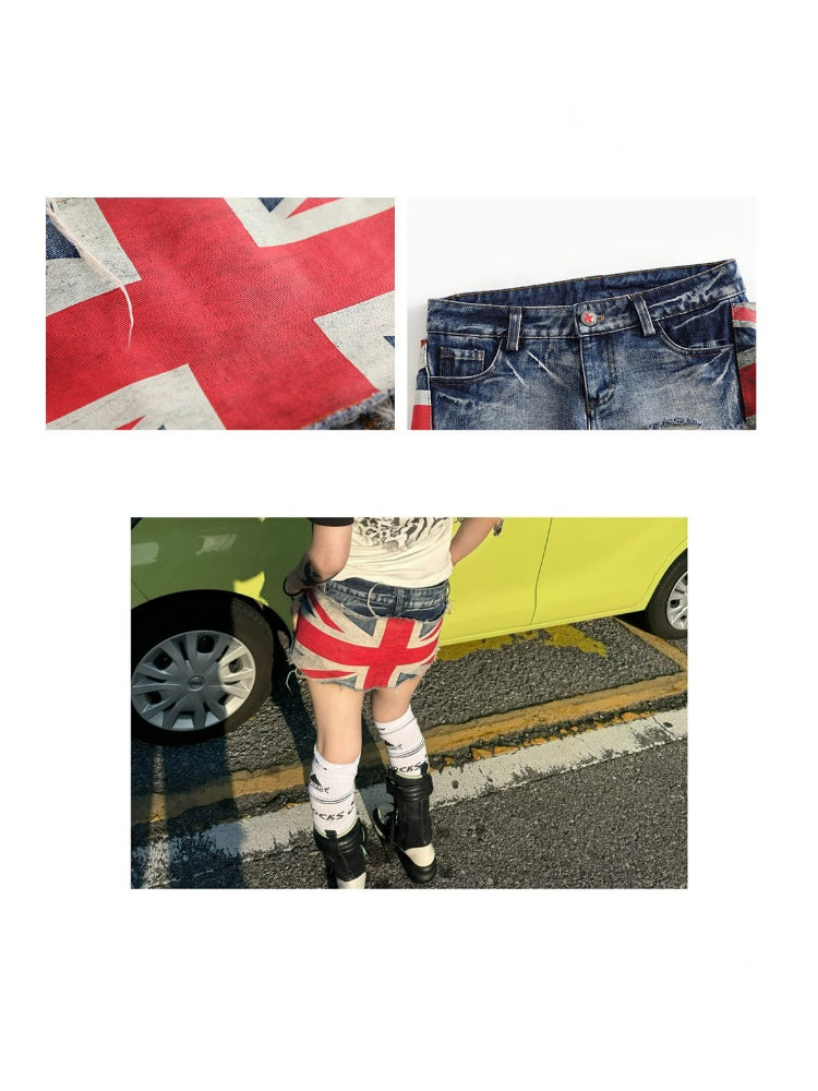 Vintage Distressed Printed Laser Washed Damaged Denim Hot Pants【s0000017604】