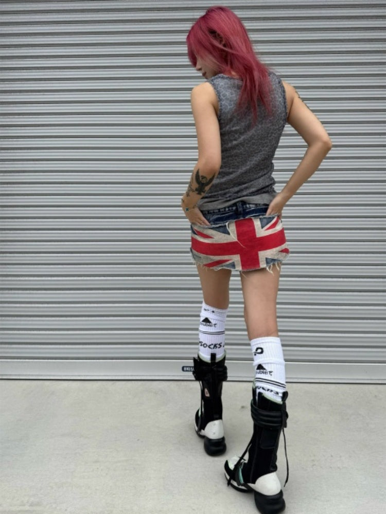 Vintage Distressed Printed Laser Washed Damaged Denim Hot Pants【s0000017604】