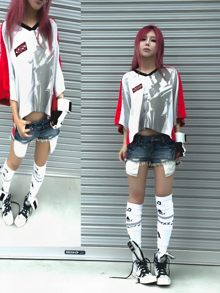 Vintage Distressed Printed Laser Washed Damaged Denim Hot Pants【s0000017604】