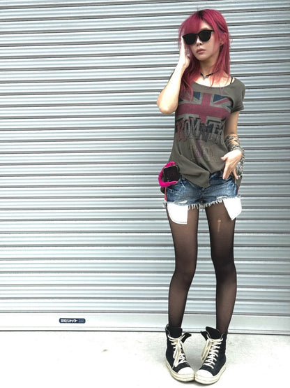 Printed Fitted Shoulder Slightly Elastic Hem U-Neck  Short Sleeve T-Shirt【s0000017605】