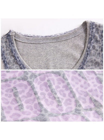 Letter Leopard Printed Mesh Double-Layer Fit Slightly Stretchy Sleeveless Tops【s0000017606】