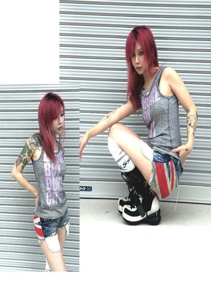 Letter Leopard Printed Mesh Double-Layer Fit Slightly Stretchy Sleeveless Tops【s0000017606】