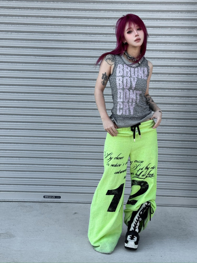 Letter Leopard Printed Mesh Double-Layer Fit Slightly Stretchy Sleeveless Tops【s0000017606】