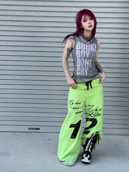 Letter Leopard Printed Mesh Double-Layer Fit Slightly Stretchy Sleeveless Tops【s0000017606】