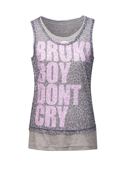 Letter Leopard Printed Mesh Double-Layer Fit Slightly Stretchy Sleeveless Tops【s0000017606】