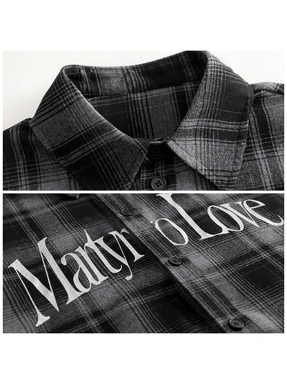 Letter Print Vintage Plaid Loose Sleeveless Shirt【s0000017607】