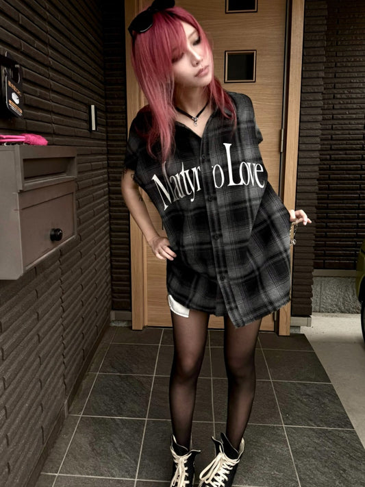 Letter Print Vintage Plaid Loose Sleeveless Shirt【s0000017607】