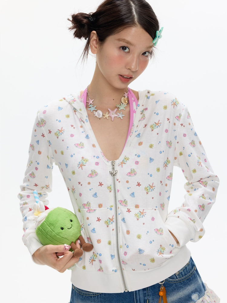 Island Full Print Sunscreen Knitted Hooded Jacket【s0000017609】