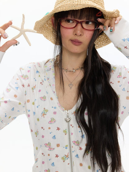Island Full Print Sunscreen Knitted Hooded Jacket【s0000017609】
