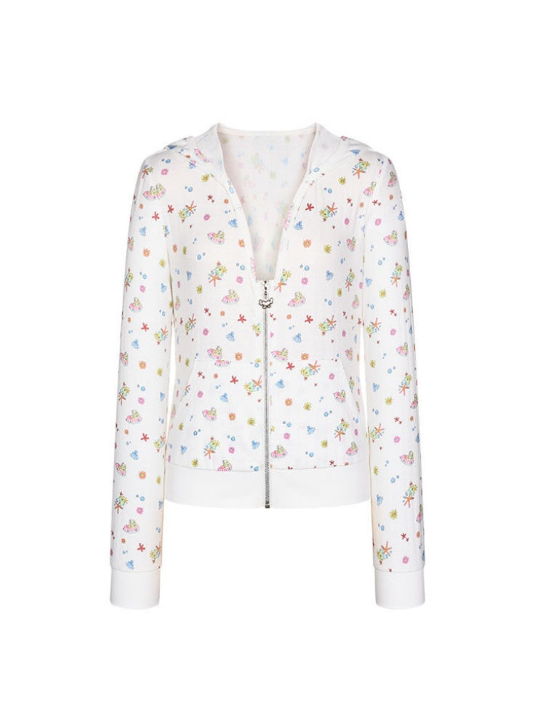 Island Full Print Sunscreen Knitted Hooded Jacket【s0000017609】