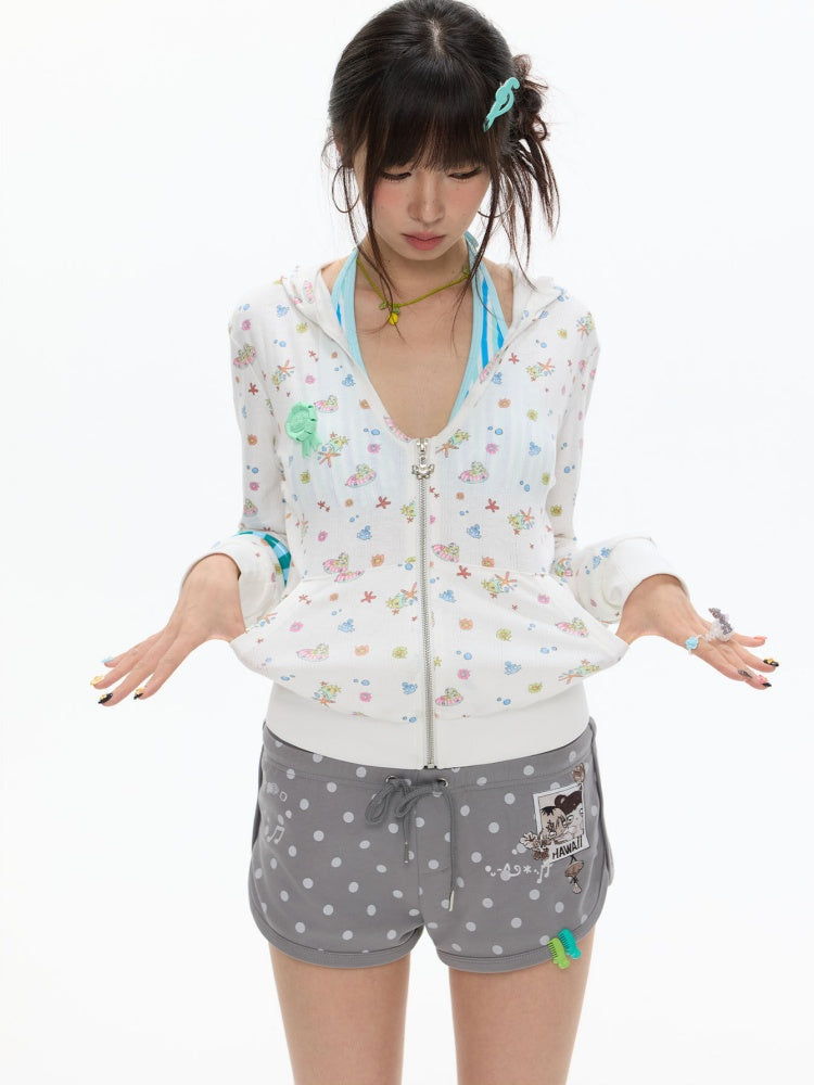 Island Full Print Sunscreen Knitted Hooded Jacket【s0000017609】