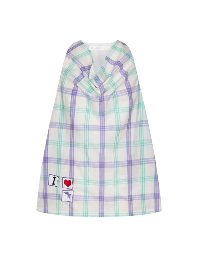 I Love Dolphin Plaid Cute Hanging Neck Shirt【s0000017611】