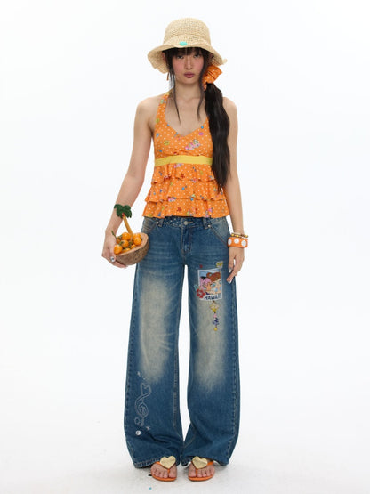 Summer Hot Song Seaside Halter Tie Ruffled Orange Swimsuit Two-Piece Set【s0000017617】