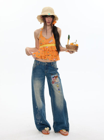 Summer Hot Song Seaside Halter Tie Ruffled Orange Swimsuit Two-Piece Set【s0000017617】