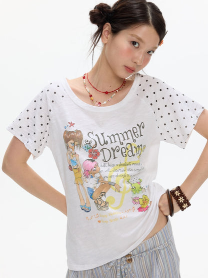 Wave Dot Big collar Snowflake Cotton Short-Sleeve T-Shirt【s0000017618】