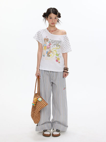 Wave Dot Big collar Snowflake Cotton Short-Sleeve T-Shirt【s0000017618】