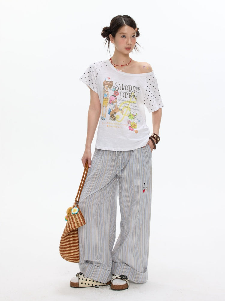 Wave Dot Big collar Snowflake Cotton Short-Sleeve T-Shirt【s0000017618】