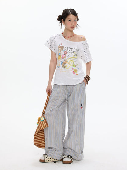 Wave Dot Big collar Snowflake Cotton Short-Sleeve T-Shirt【s0000017618】