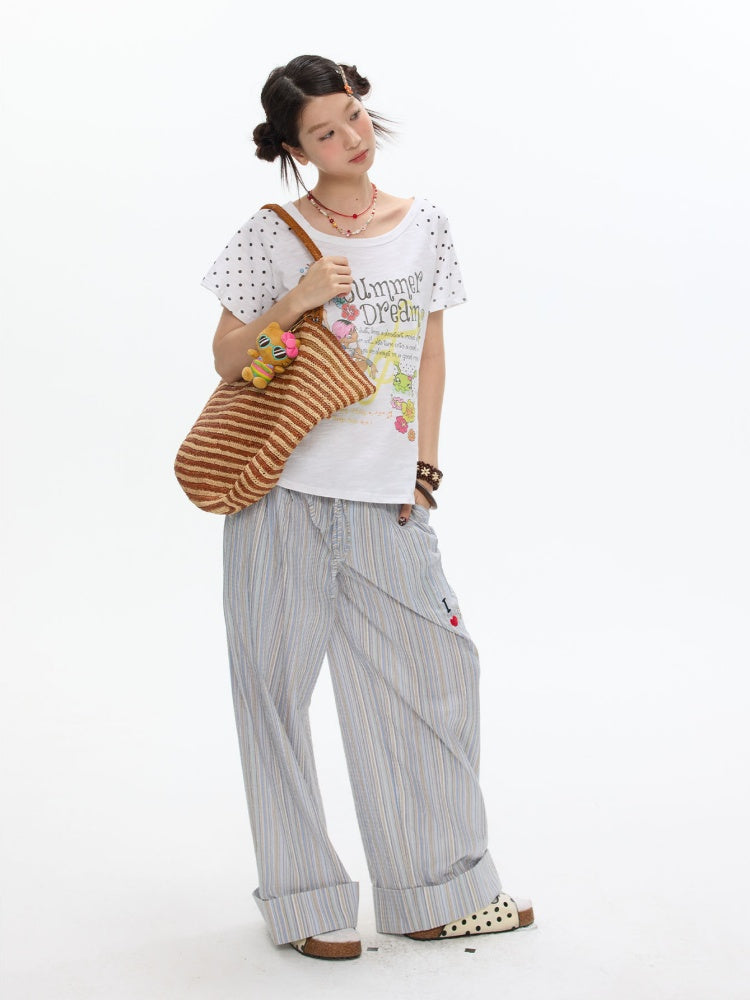 Wave Dot Big collar Snowflake Cotton Short-Sleeve T-Shirt【s0000017618】