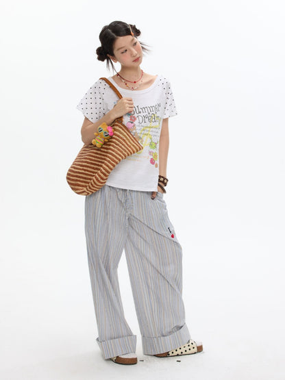 Wave Dot Big collar Snowflake Cotton Short-Sleeve T-Shirt【s0000017618】