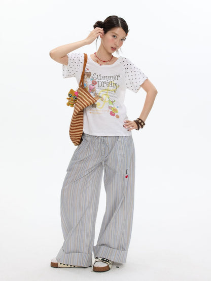 Wave Dot Big collar Snowflake Cotton Short-Sleeve T-Shirt【s0000017618】
