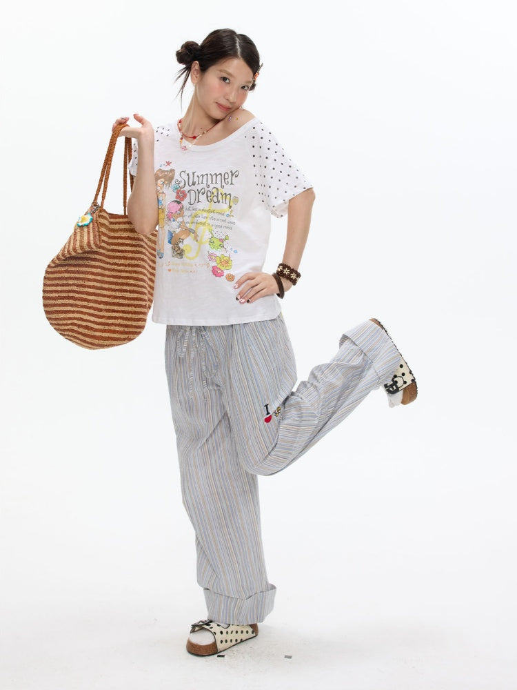 Wave Dot Big collar Snowflake Cotton Short-Sleeve T-Shirt【s0000017618】