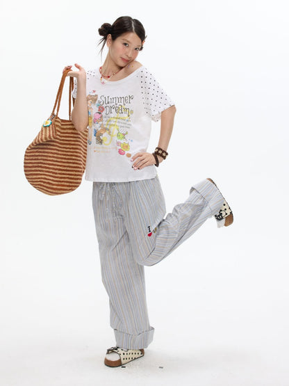 Wave Dot Big collar Snowflake Cotton Short-Sleeve T-Shirt【s0000017618】