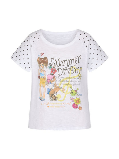 Wave Dot Big collar Snowflake Cotton Short-Sleeve T-Shirt【s0000017618】