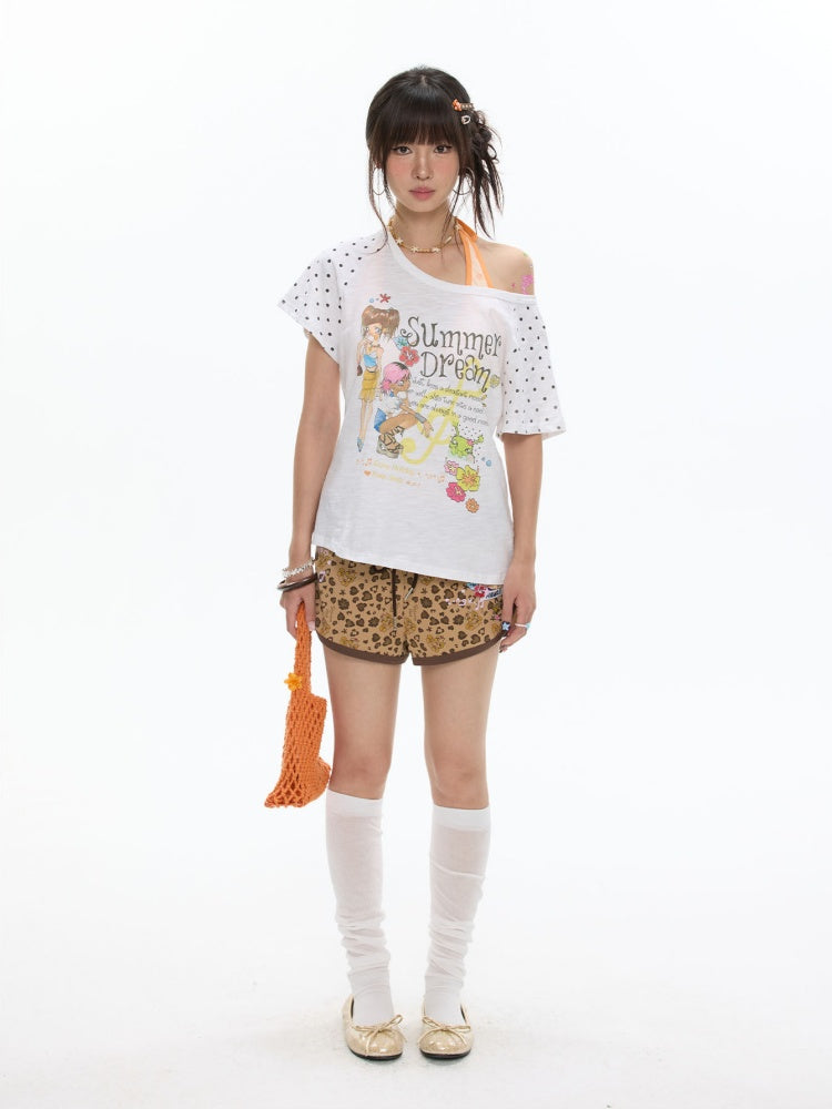 Wave Dot Big collar Snowflake Cotton Short-Sleeve T-Shirt【s0000017618】