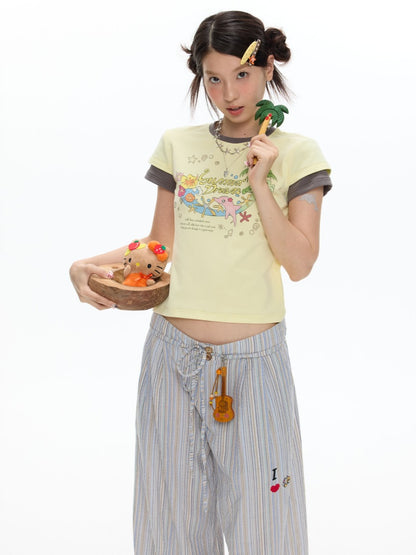 Island Mood Vacation Faux Layered Short-Sleeve T-Shirt【s0000017619】