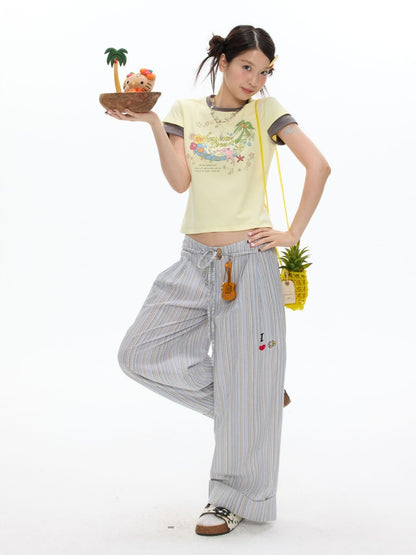 Island Mood Vacation Faux Layered Short-Sleeve T-Shirt【s0000017619】
