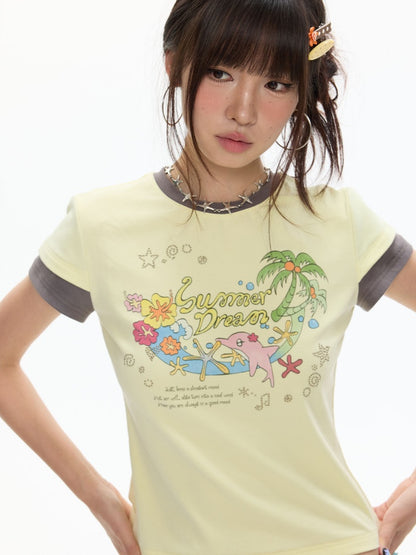 Island Mood Vacation Faux Layered Short-Sleeve T-Shirt【s0000017619】
