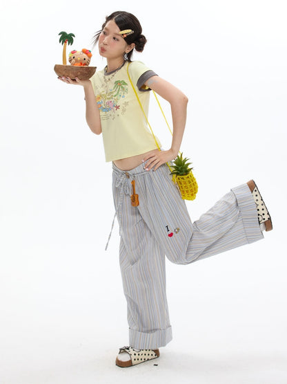 Island Mood Vacation Faux Layered Short-Sleeve T-Shirt【s0000017619】