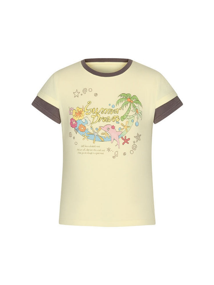Island Mood Vacation Faux Layered Short-Sleeve T-Shirt【s0000017619】