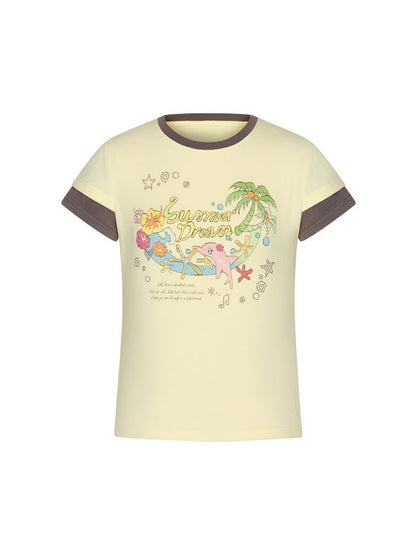 Island Mood Vacation Faux Layered Short-Sleeve T-Shirt【s0000017619】