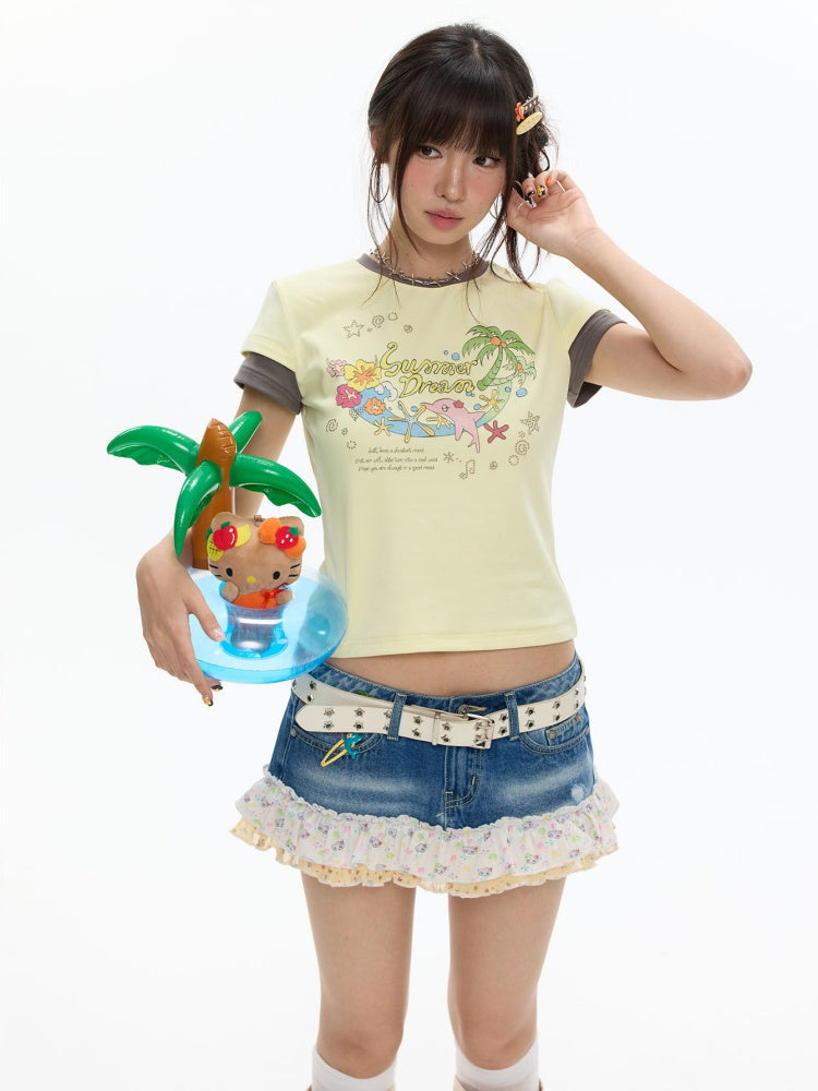 Island Mood Vacation Faux Layered Short-Sleeve T-Shirt【s0000017619】
