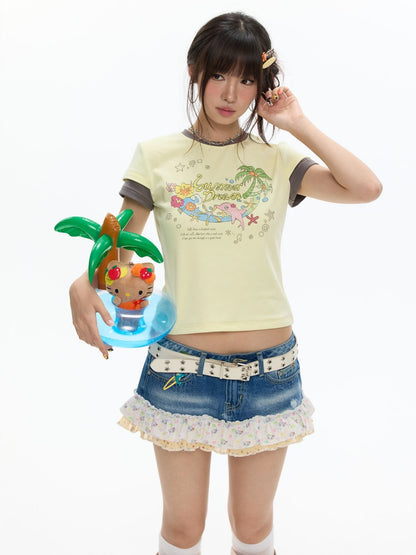 Island Mood Vacation Faux Layered Short-Sleeve T-Shirt【s0000017619】