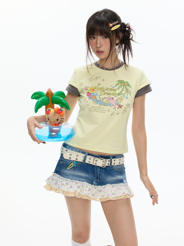 Island Mood Vacation Faux Layered Short-Sleeve T-Shirt【s0000017619】