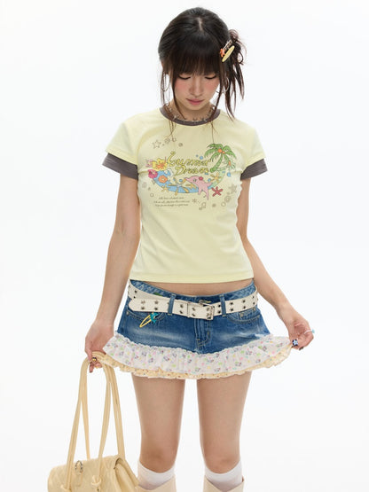 Island Mood Vacation Faux Layered Short-Sleeve T-Shirt【s0000017619】