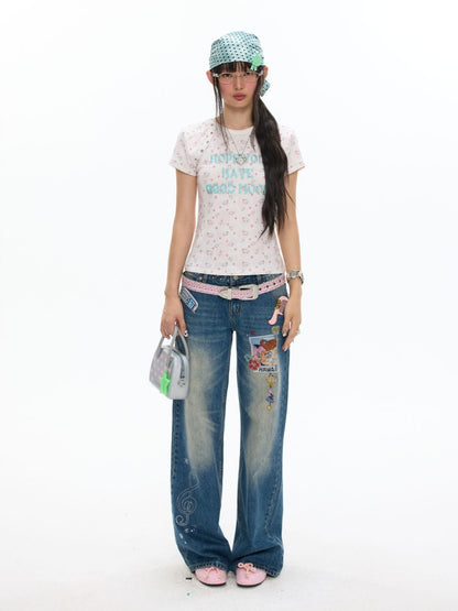 Star Vortex Spiral Shell Shoulder Short-Sleeve High Stretch Letter T-Shirt【s0000017620】