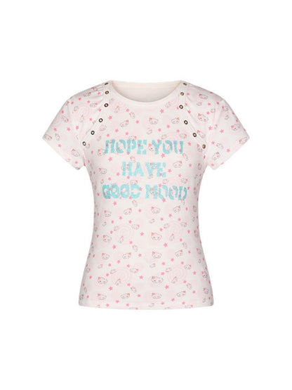 Star Vortex Spiral Shell Shoulder Short-Sleeve High Stretch Letter T-Shirt【s0000017620】