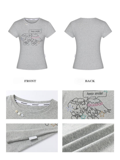 Maintain Smile Shoulder Rhinestone Short-Sleeve T-Shirt【s0000017621】