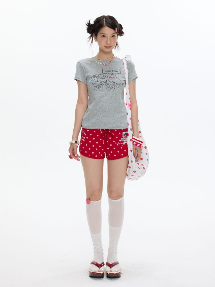 Maintain Smile Shoulder Rhinestone Short-Sleeve T-Shirt【s0000017621】